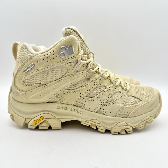 Merrell Womens Moab 3 Mid Hiking Boots US 7.5 M EU 38 Tan Yellow Waterproof NWOB - Picture 3 of 13